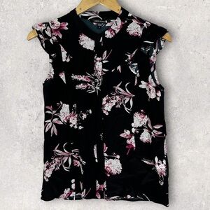 NEW Judith & Charles 100% Silk Flutter Sleeve Blouse Black Pink Size 2 Nordstrom